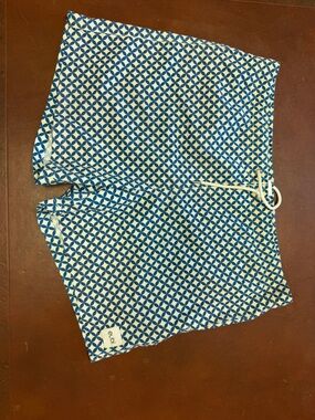 Men's Eubi Blue Geometric Swim Trunks - Classic Drawstring